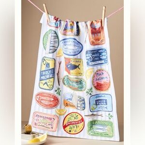 Anthropologie Tinned Fish Dish Towel NWT